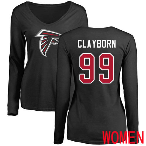 Atlanta Falcons Black Women Adrian Clayborn Name And Number Logo NFL Football #99 Long Sleeve T Shirt